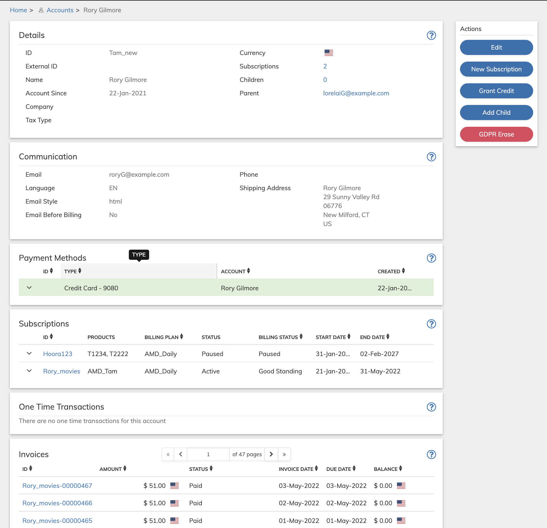 Account Page Example