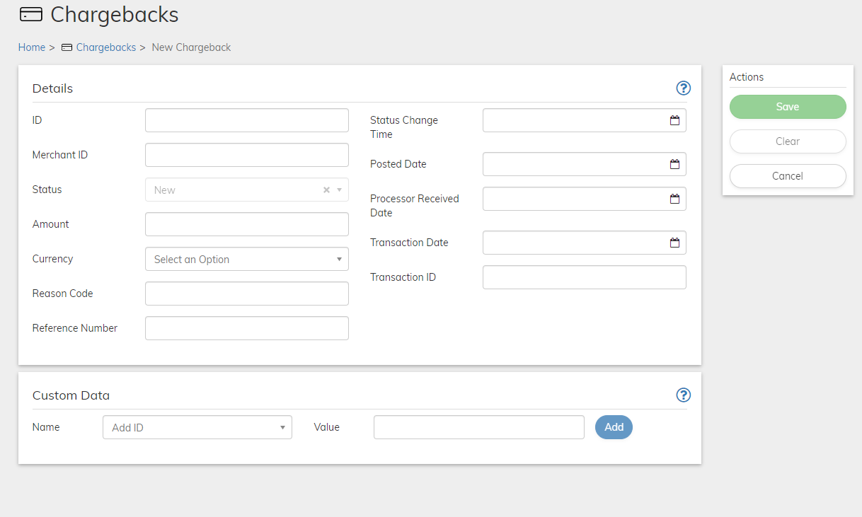 Chargeback Page