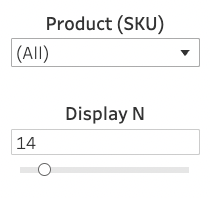 Product (SKU) drop-down list and Display slider