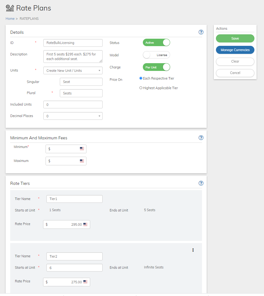 Rate Plan Example