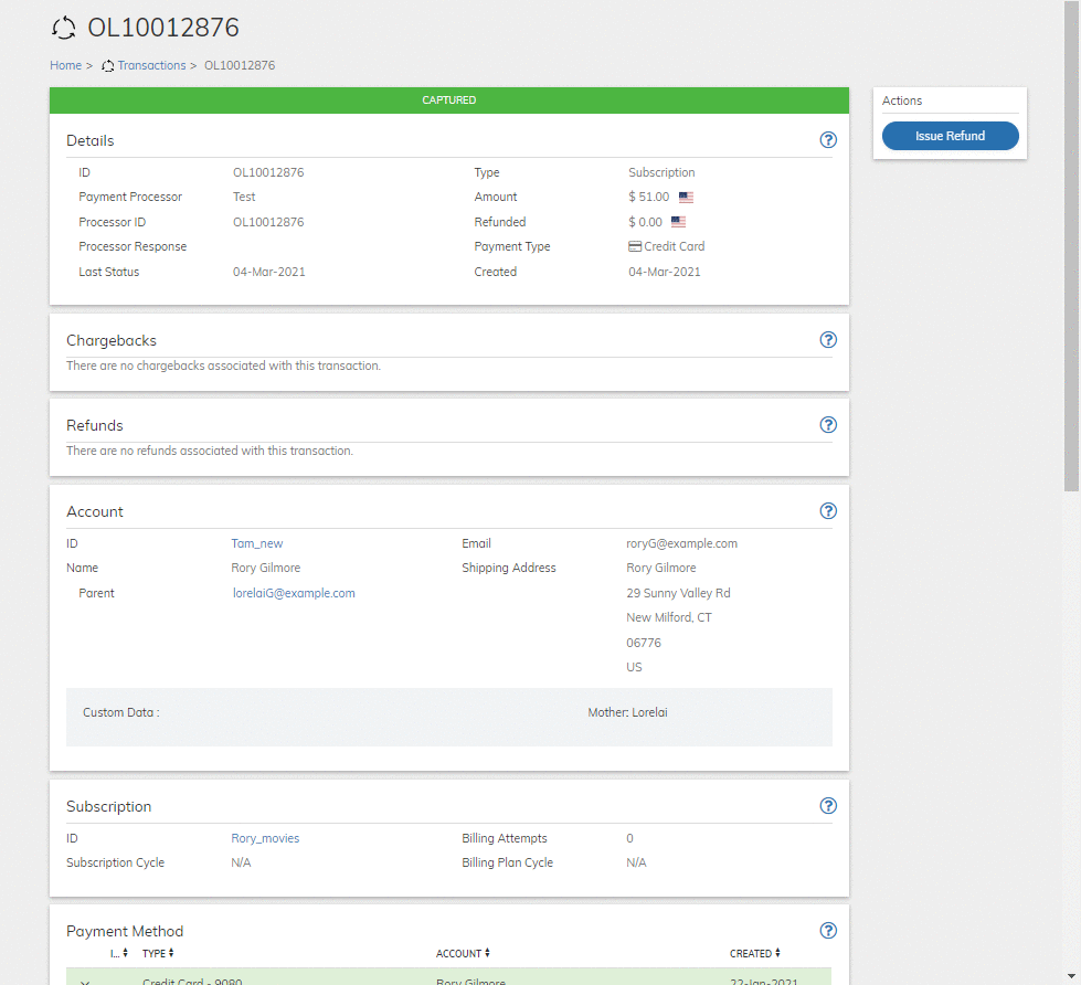 Subscribe Transaction Page Example